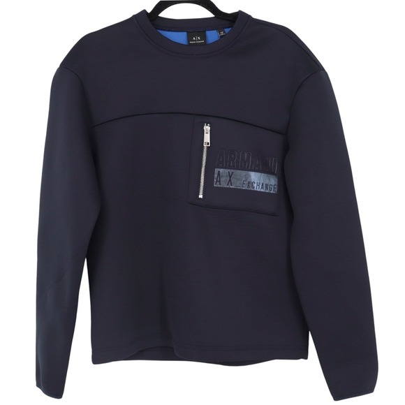 Armani Exchange A|X Sweatshirt Mens Sz XS Navy Pullover Long Sleeve Logo Pocket - Picture 1 of 7